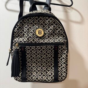 New Tommy Hilfiger Black and Tan Geometric Backpack